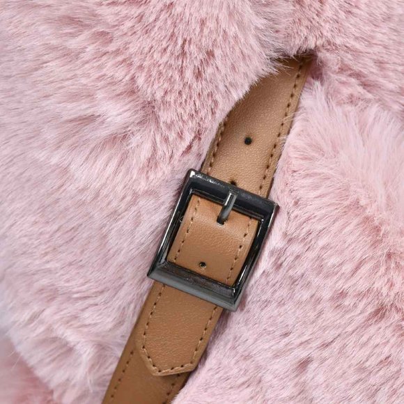 Faux Fur Polyester Scarf with Buckle (35 x 5) Pink - Picture 3 of 3